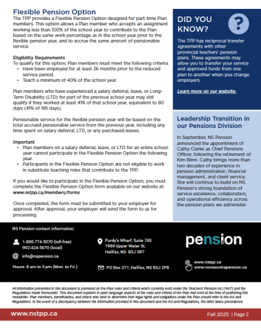 Page two of the Fall 2025 TPP Pension News for Active Members