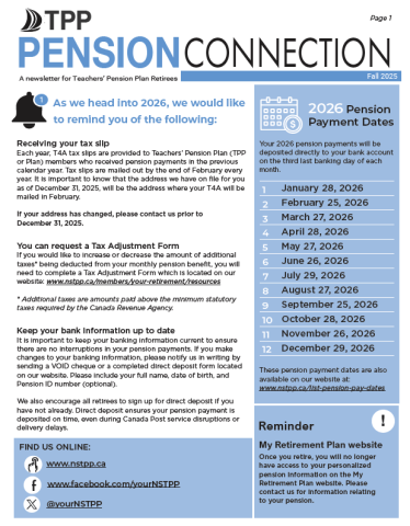 Page one of the Fall 2025 TPP Pension Connection for Retirees