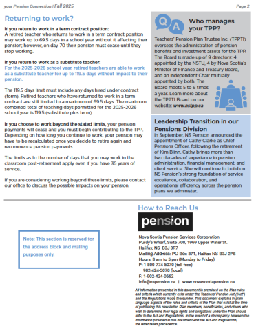 Page two of the Fall 2025 TPP Pension Connection for Retirees