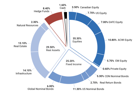 A donut chart showing the asset mix
