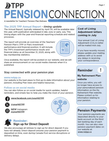 Page one of the Spring 2026 TPP Pension News for Retirees