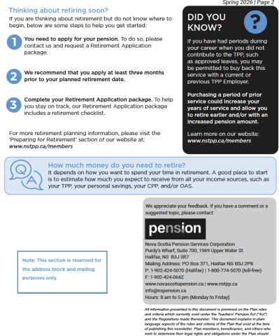 Page two of the Spring 2026 TPP Pension News for Active Members